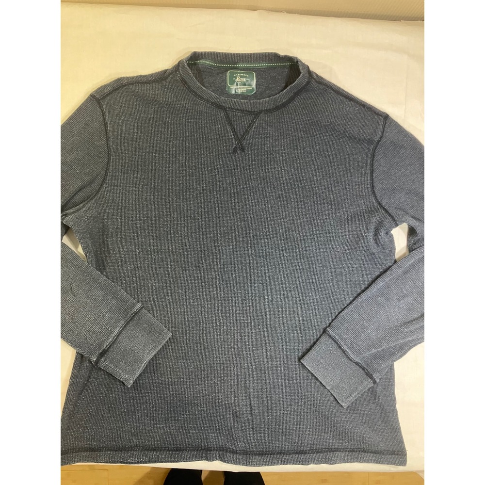 GH Bass Mens XL Charcoal Gray Waffle Knit Thermal Long Sleeve Shirt Crew‎ Neck